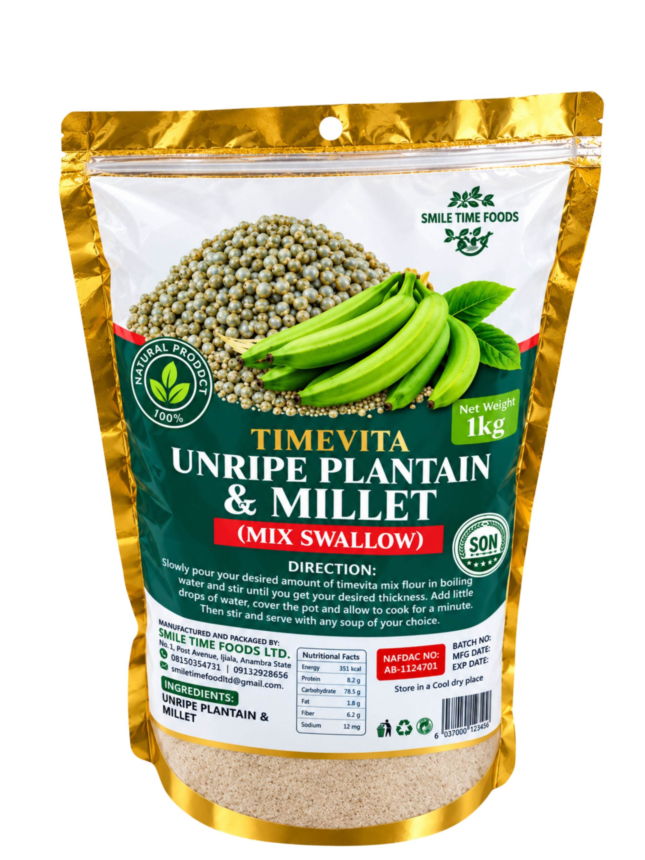 Timevita Unripe Plantain Millet Mix 1kg