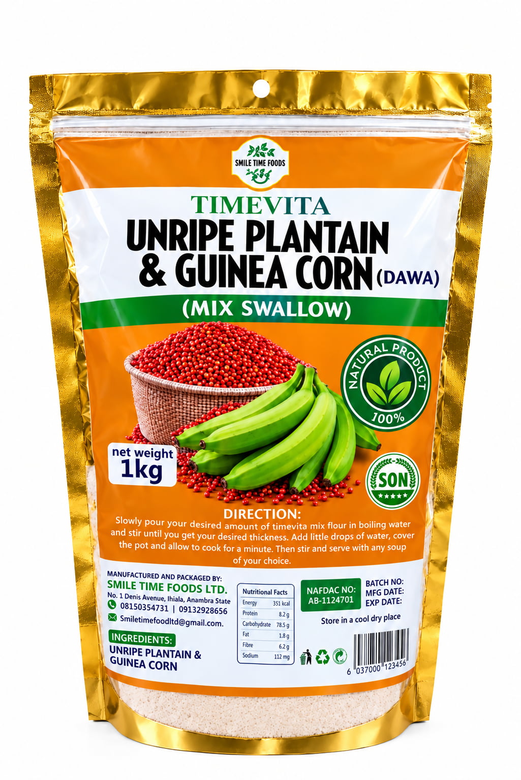 Timevita Unripe Plantain Guinea Corn Mix 1kg