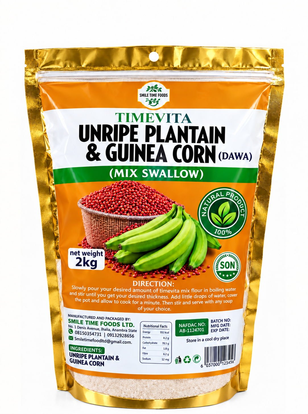 Timevita Unripe Plantain Guinea Corn Mix 2kg